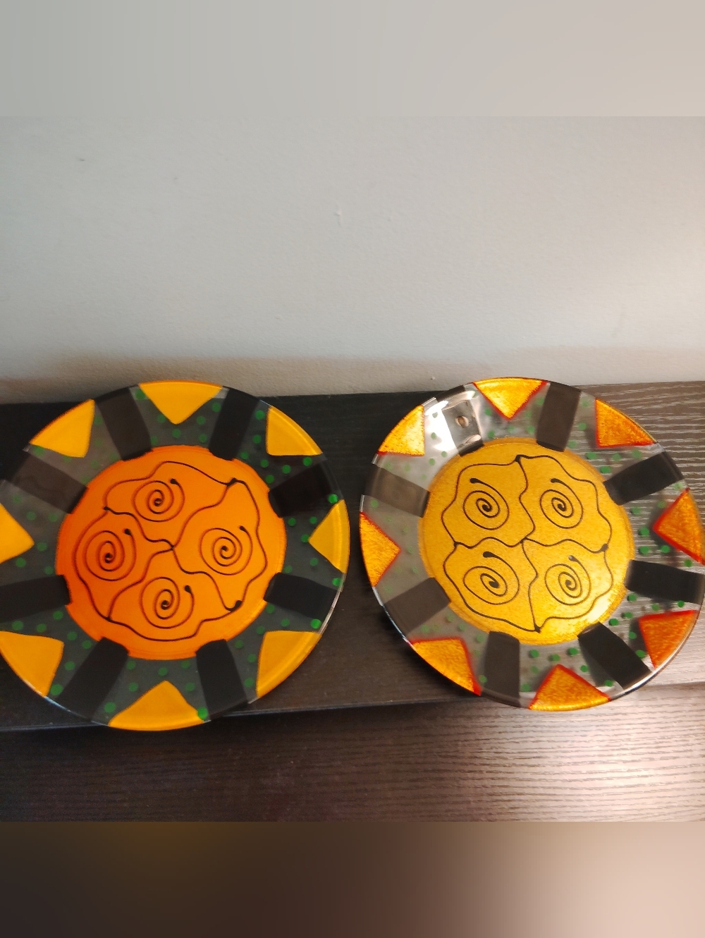 2 Handpainted Art Glass Kay Young Plates Signed 8" Diameter